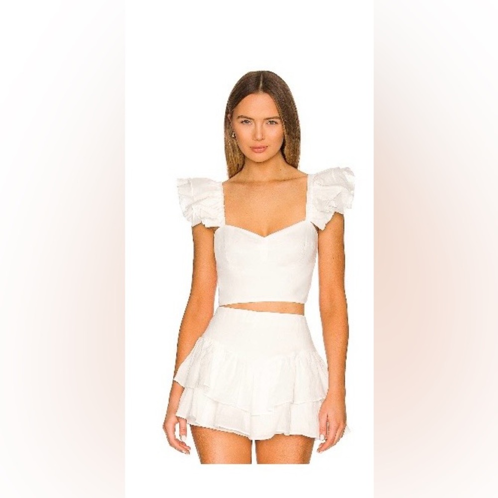 Amanda Uprichard x Revolve Mackey White Ruffle Top & Skort Set (size small)